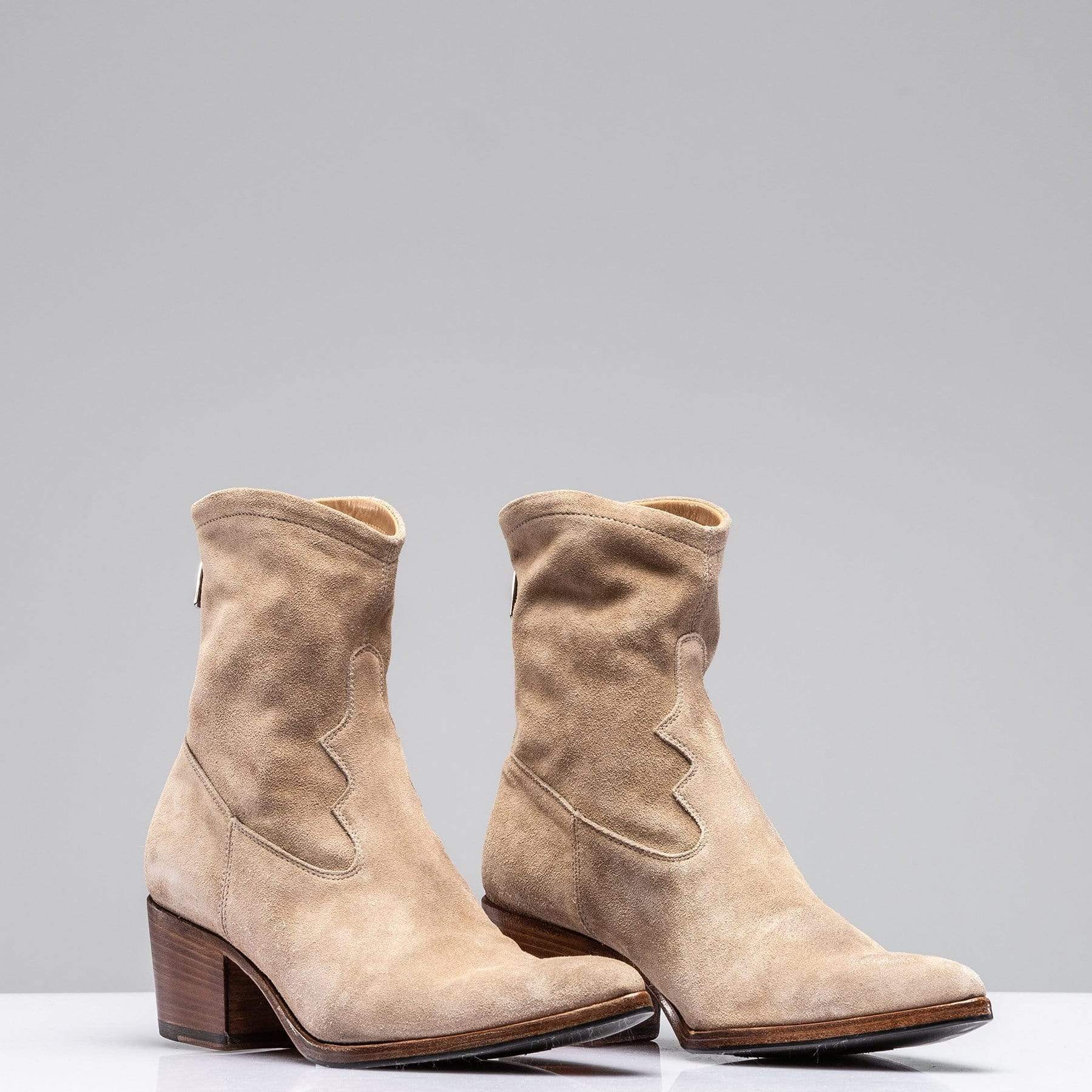 Diletta Suede Western Boot In Taupe - AXEL'S