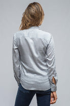 Diana Ruffle Front Stripe Shirt in Navy/White - AXEL'S