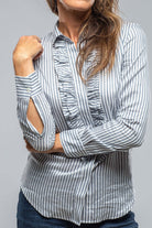 Diana Ruffle Front Stripe Shirt in Navy/White - AXEL'S