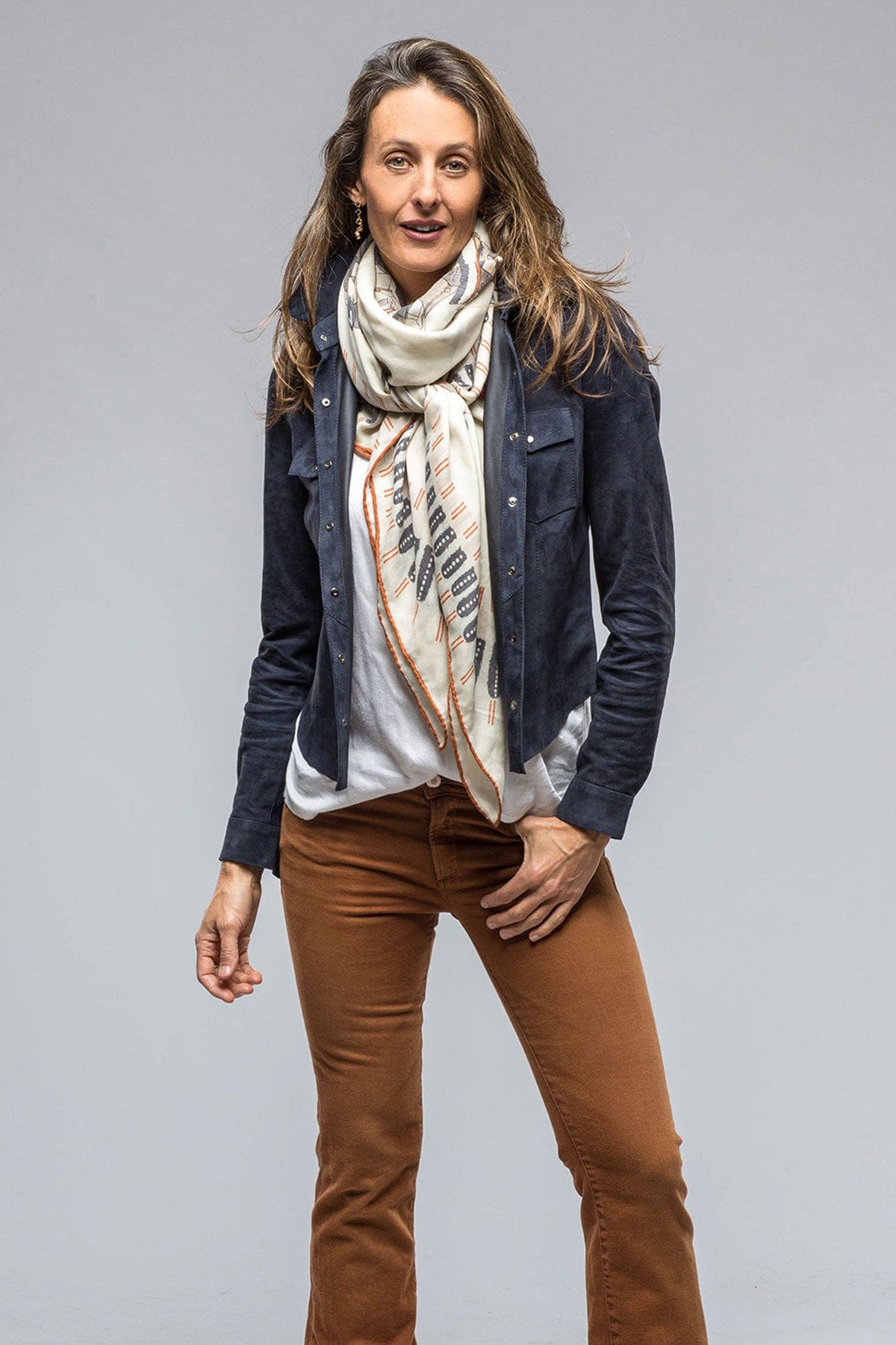 Giulia Suede Snap Shirt in Blu - AXEL'S