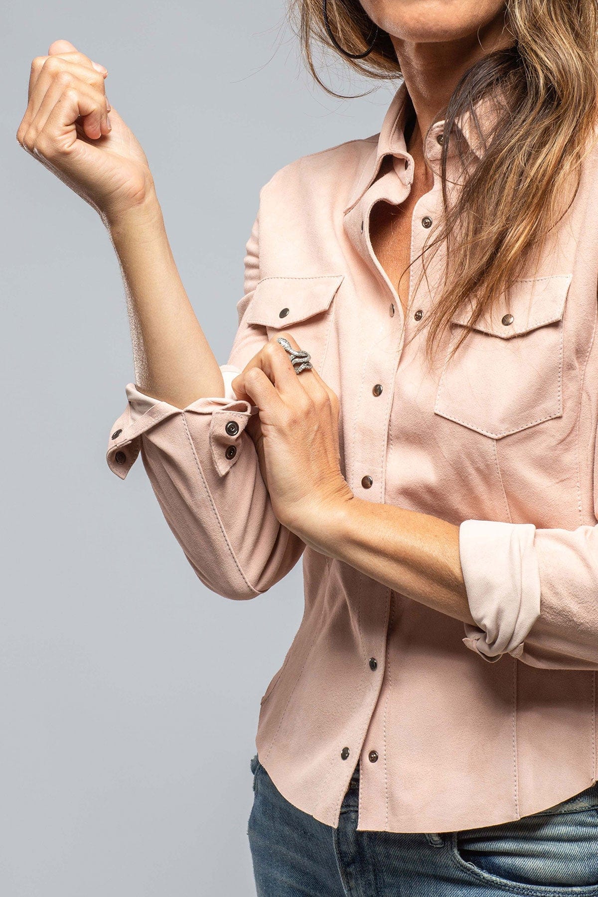 Giulia Suede Snap Shirt in Rosa - AXEL'S