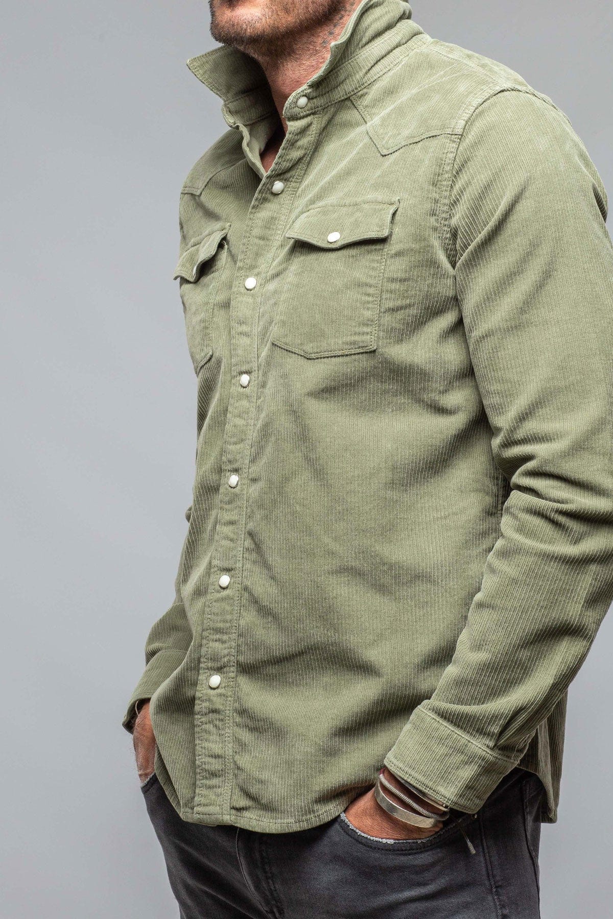 Brooks Corduroy Snap Shirt In Matcha - AXEL'S