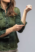 Maddi Fitted Western Snap Shirt In Avocado Over Dye - AXEL'S