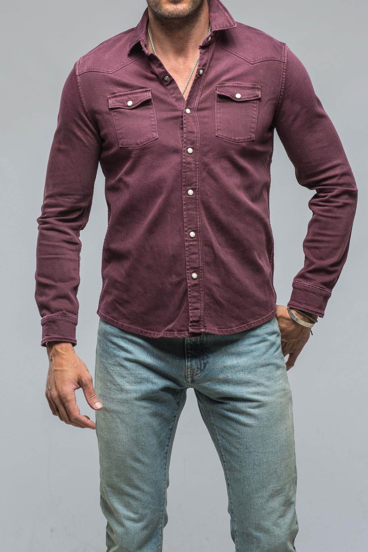 Ranger Denim Snap Shirt in Bordeaux - AXEL'S