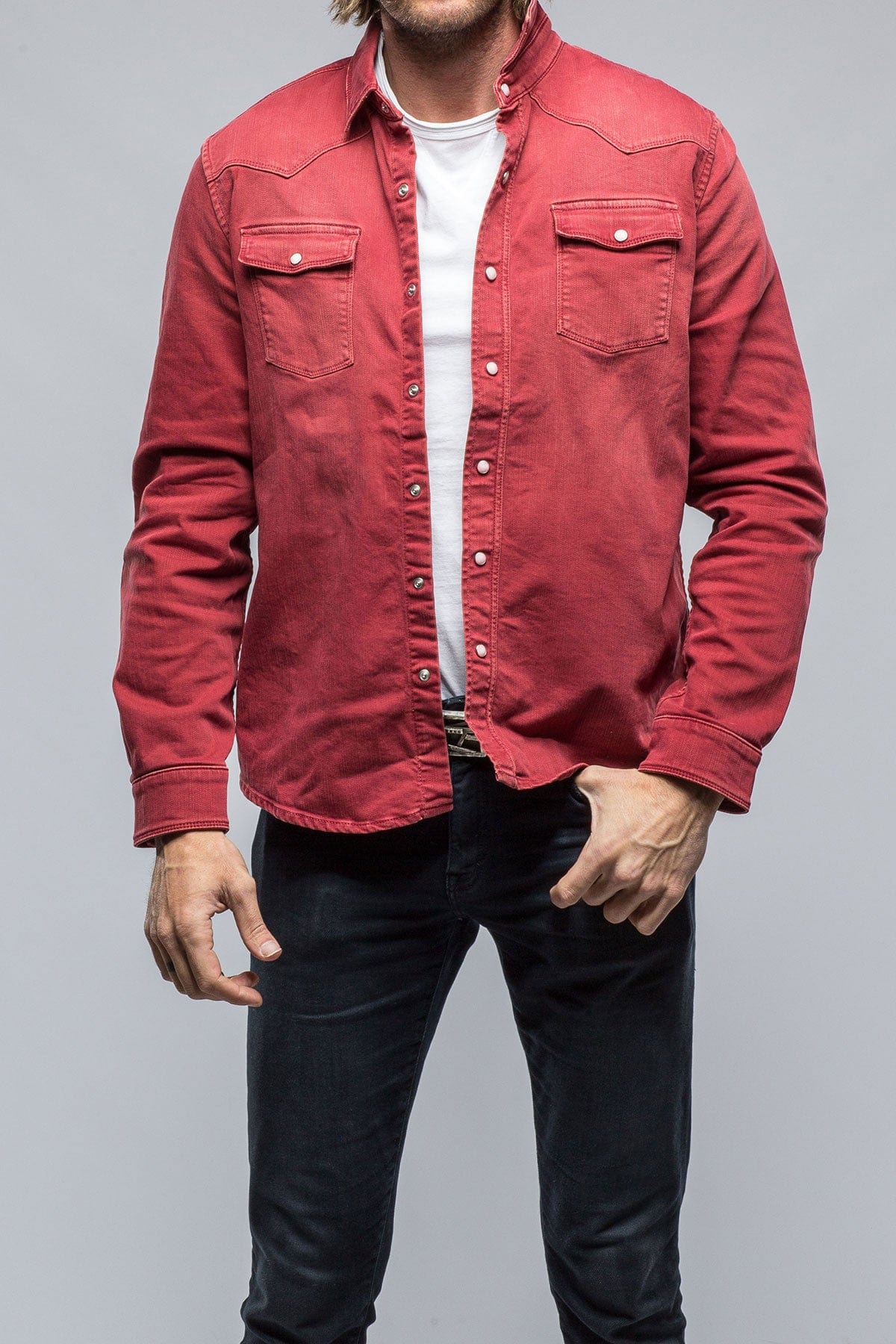 Ranger Colored Denim Snap Shirt In Cherry - AXEL'S