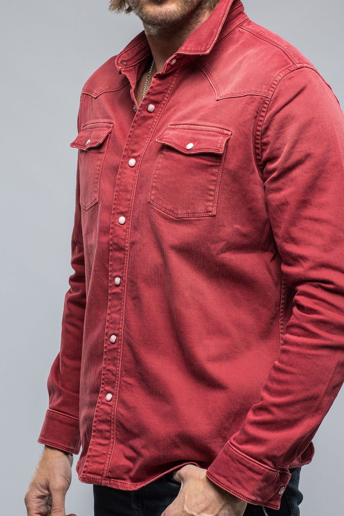 Ranger Colored Denim Snap Shirt In Cherry - AXEL'S