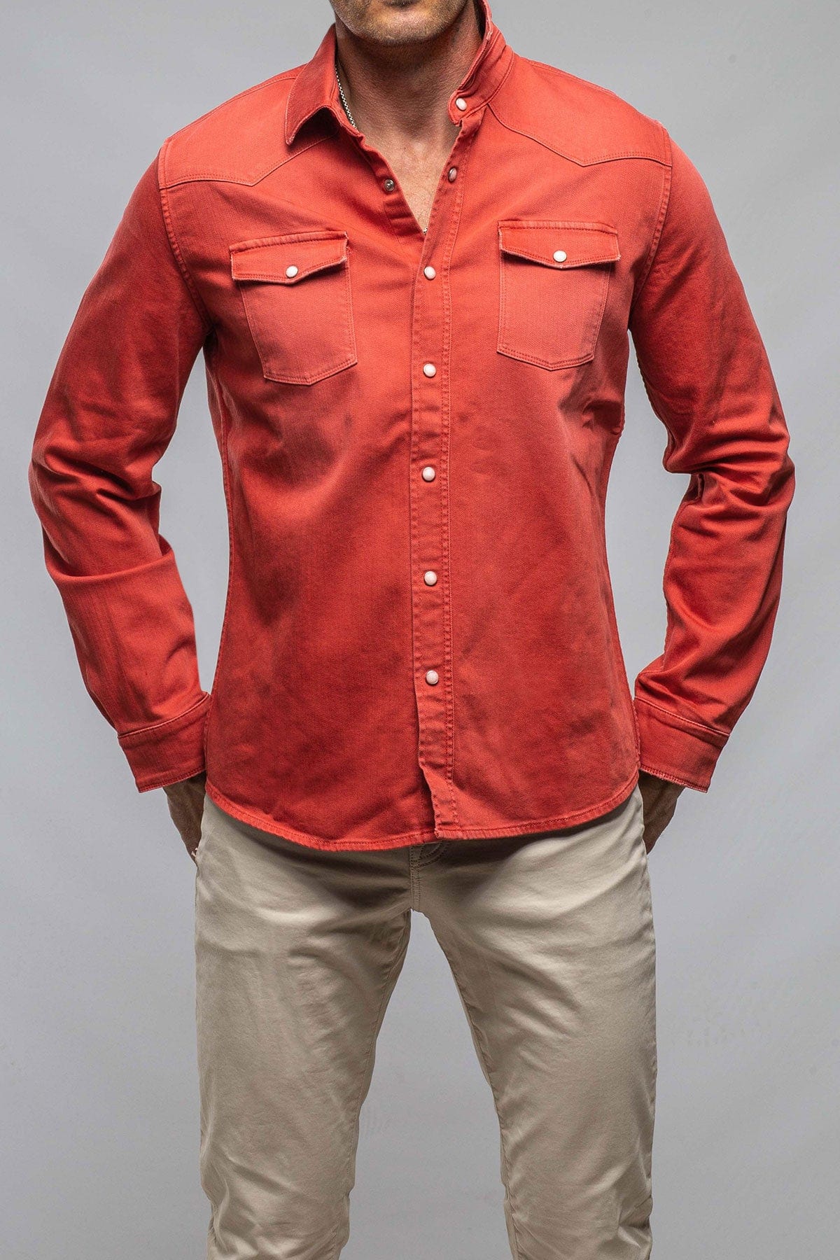 Ranger Denim Snap Shirt In Corallo - AXEL'S