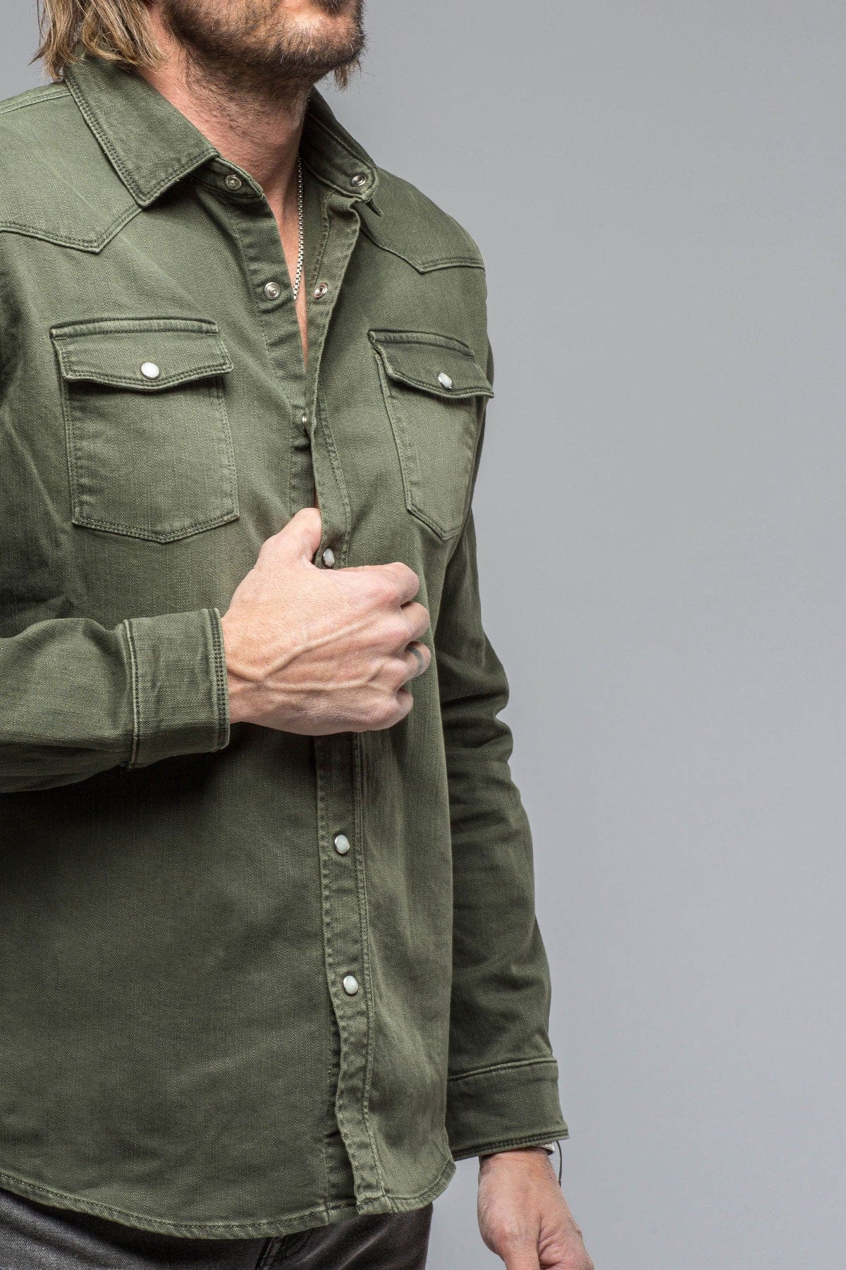 Ranger Colored Denim Snap Shirt In Muschio - AXEL'S