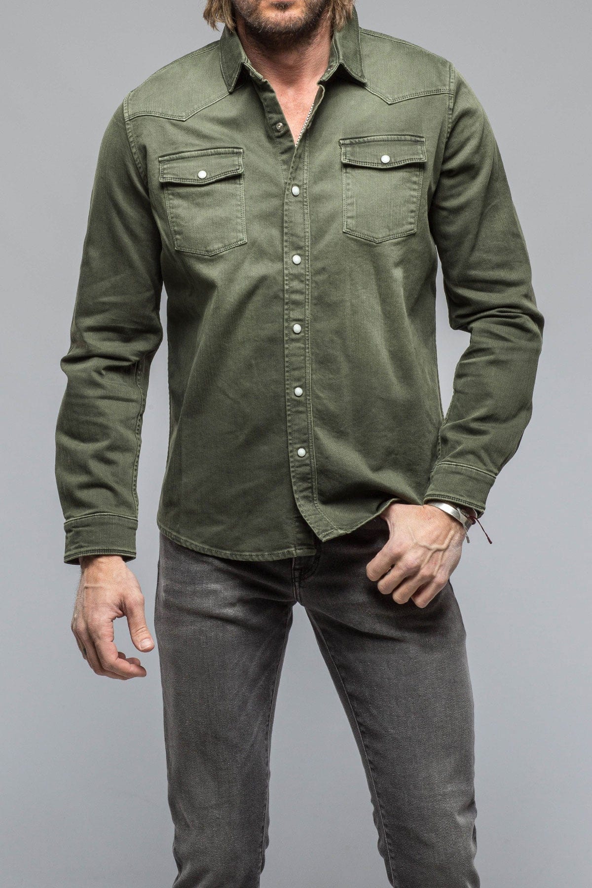 Ranger Colored Denim Snap Shirt In Muschio - AXEL'S