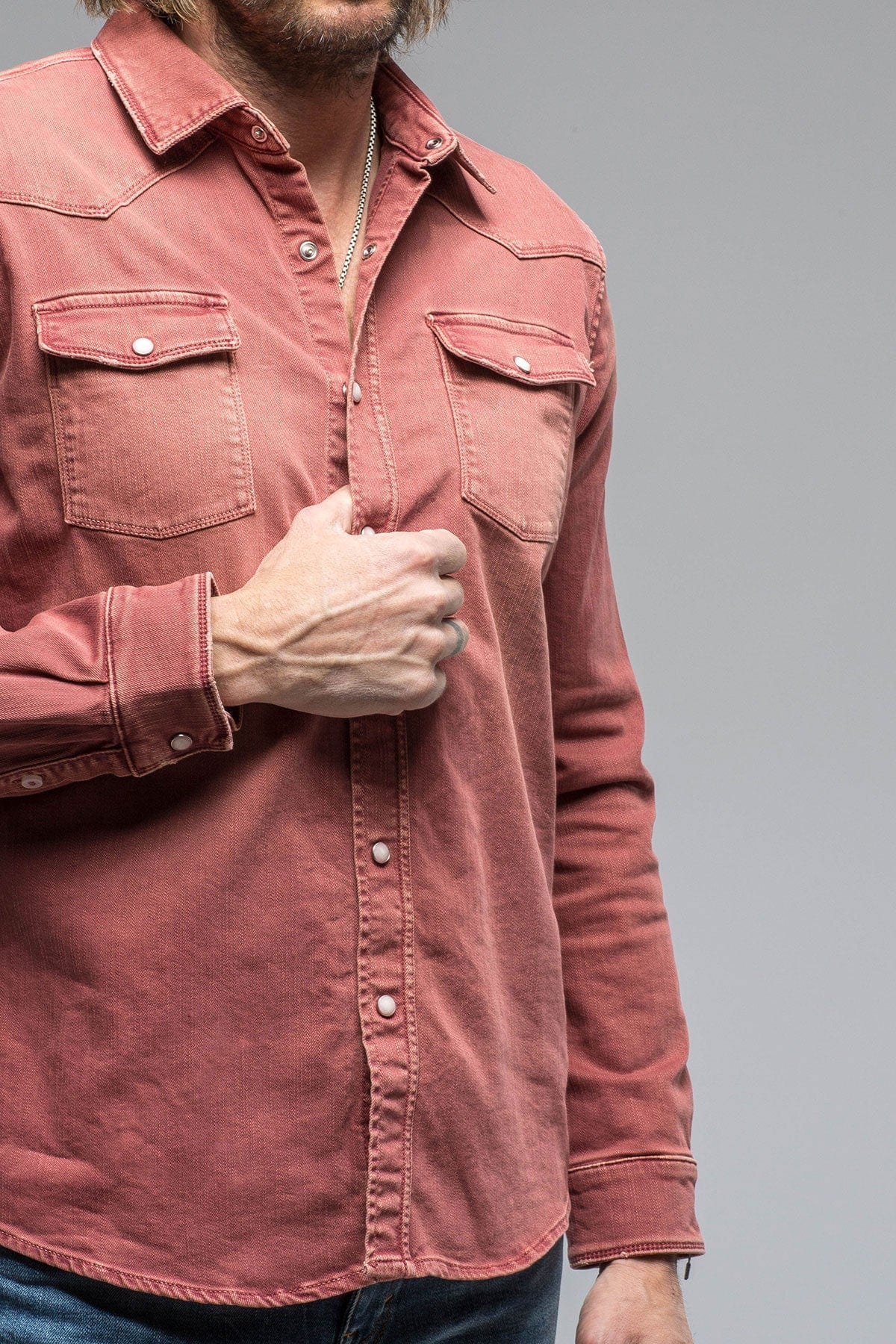 Ranger Denim Snap Shirt In Terracotta - AXEL'S