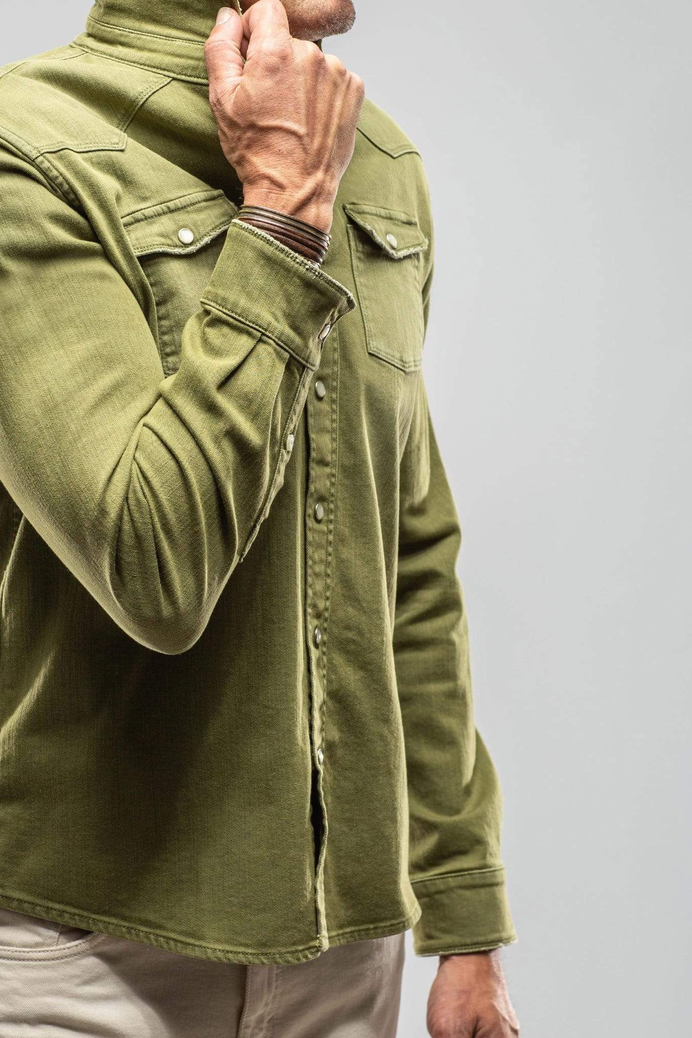 Ranger Denim Snap Shirt In Avocado - AXEL'S