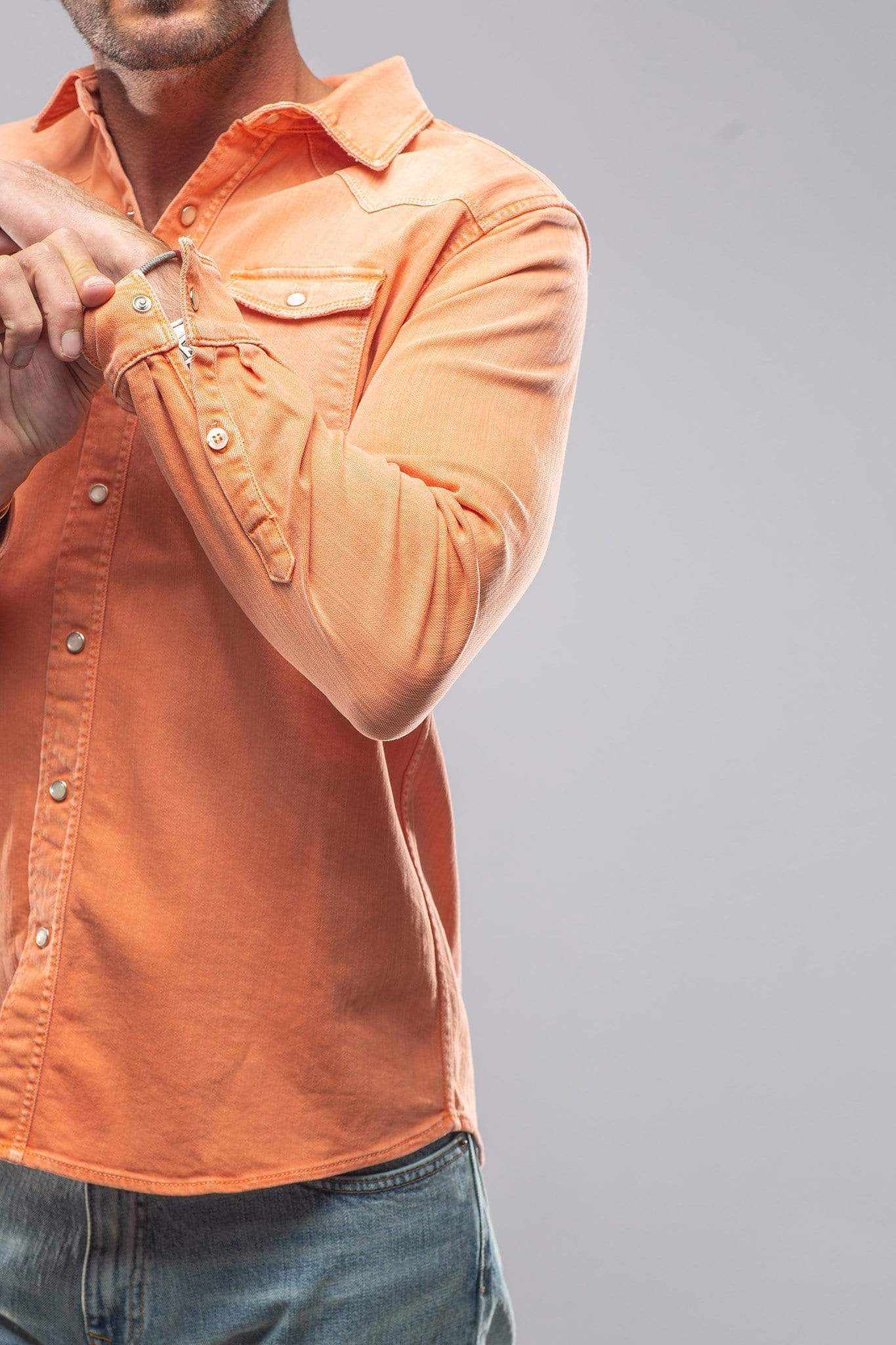 Ranger Denim Snap Shirt In Tangerine - AXEL'S