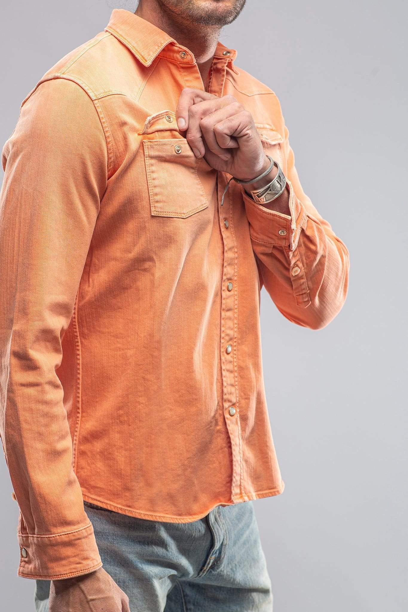 Ranger Denim Snap Shirt in Tangerine - AXEL'S