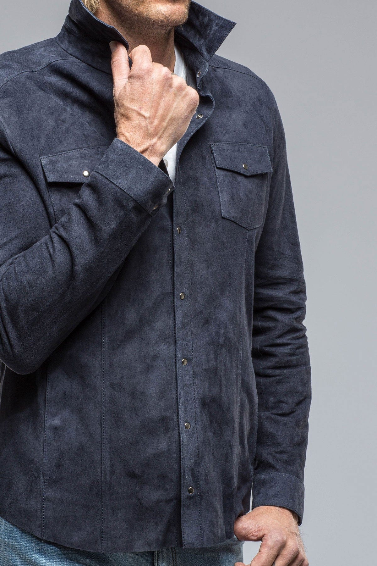 Bello Suede Shirt In Blue - AXEL'S