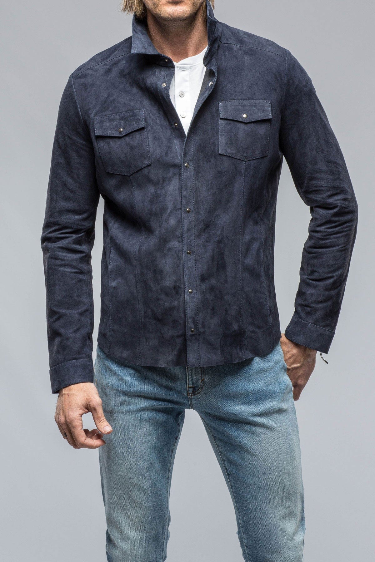 Bello Suede Shirt In Blue - AXEL'S