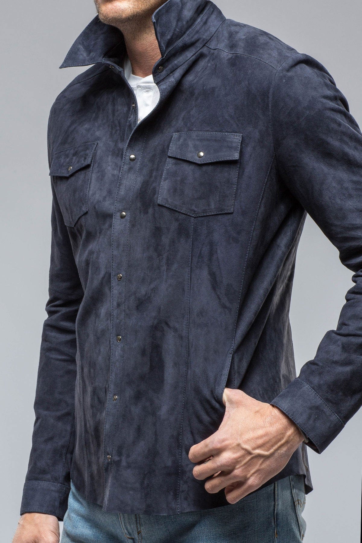 Bello Suede Shirt In Blue - AXEL'S