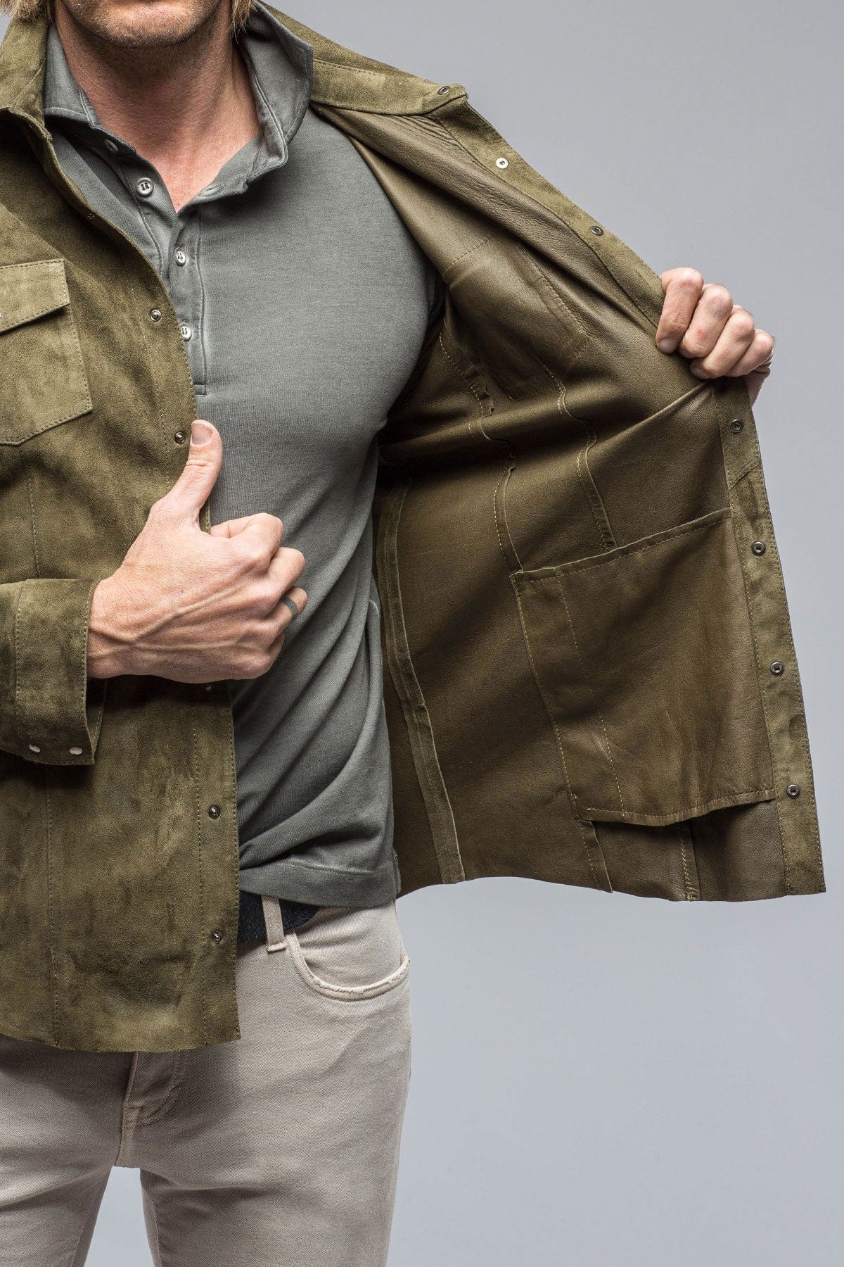Bello Suede Shirt In Verde - AXEL'S