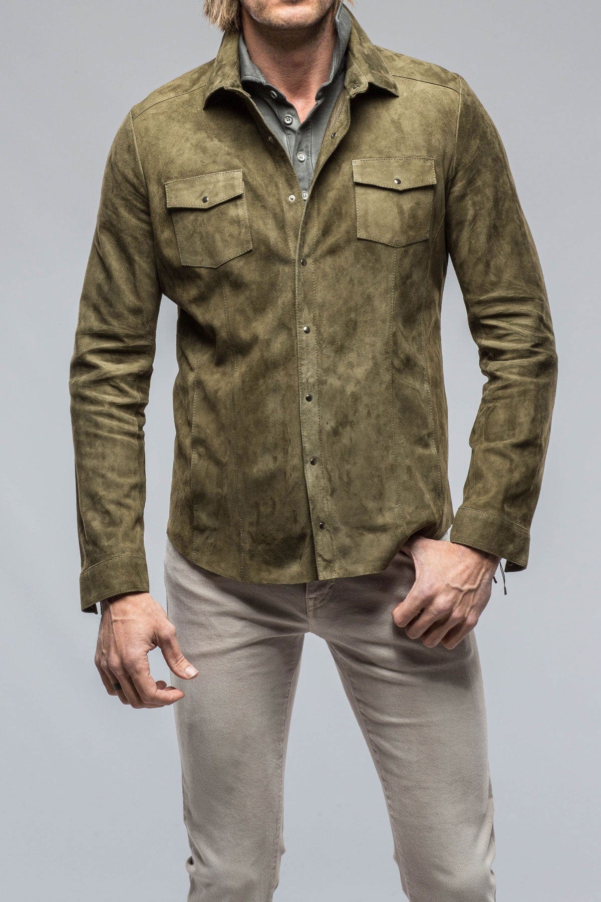 Bello Suede Shirt In Verde - AXEL'S