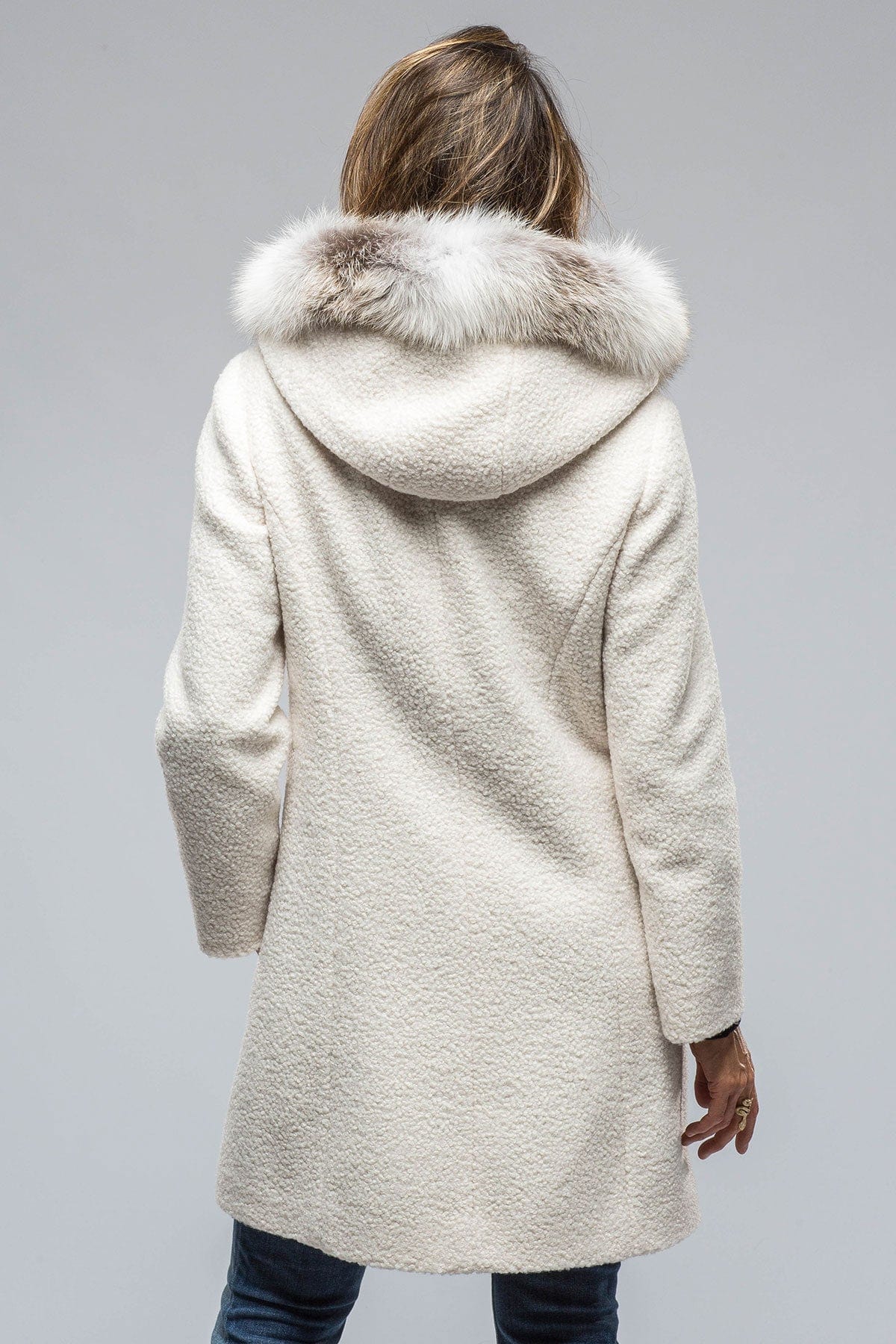 Ivana Wool Coat With Fur Lined Hood in Ivory - AXEL'S