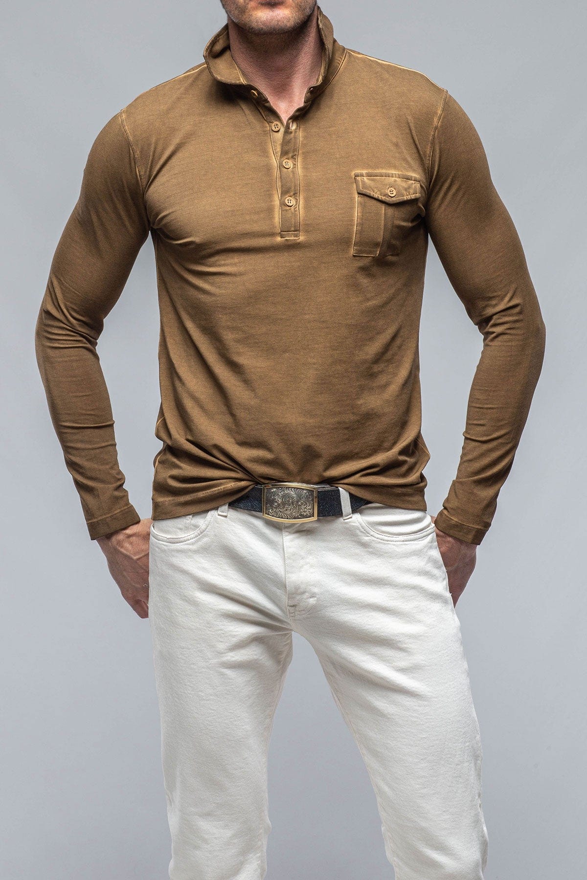 Cafe Paco LS Polo Shirt In Light Brown - AXEL'S