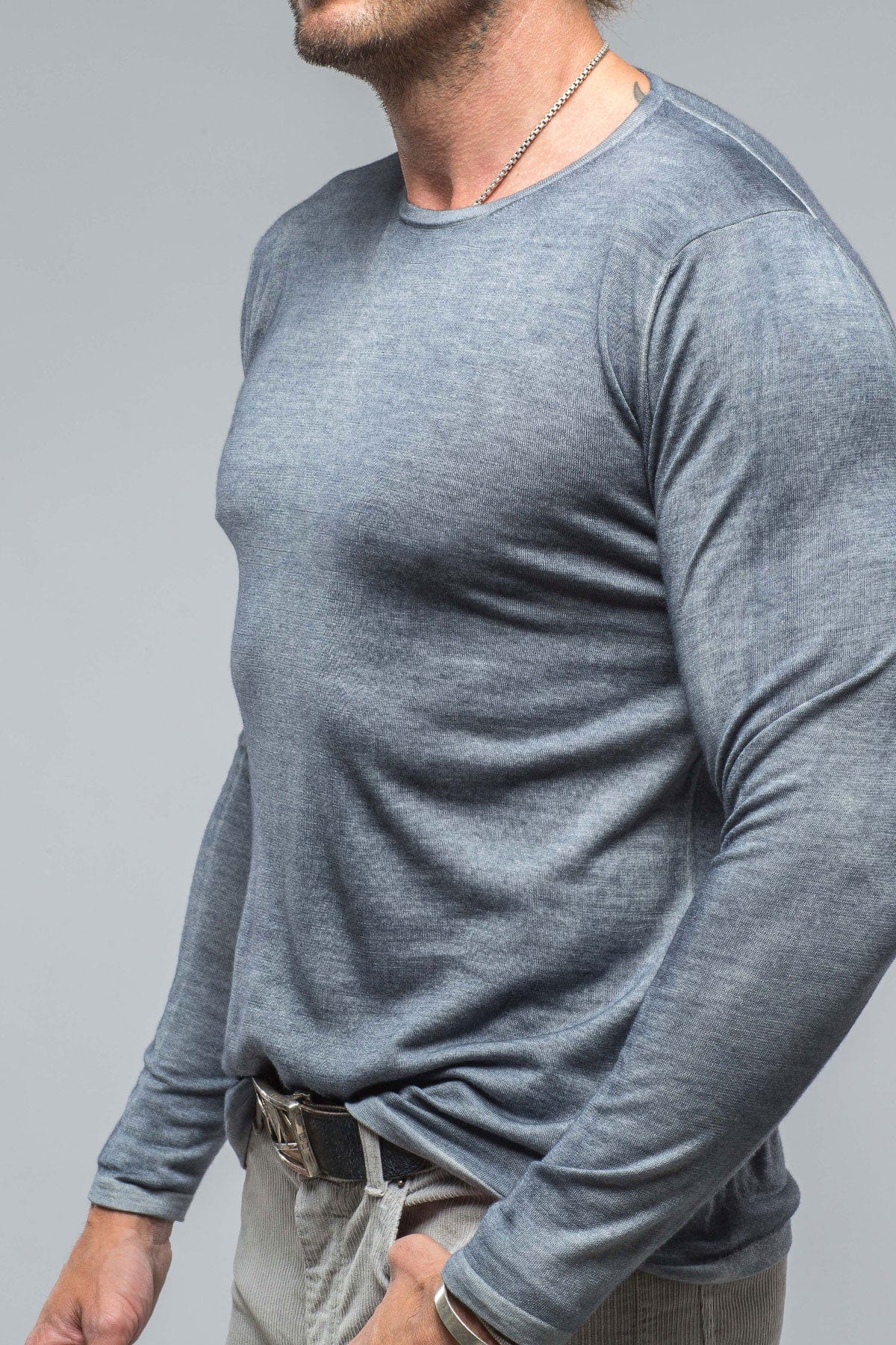 Matteo Cashmere Crew In Stone Blue Navy - AXEL'S