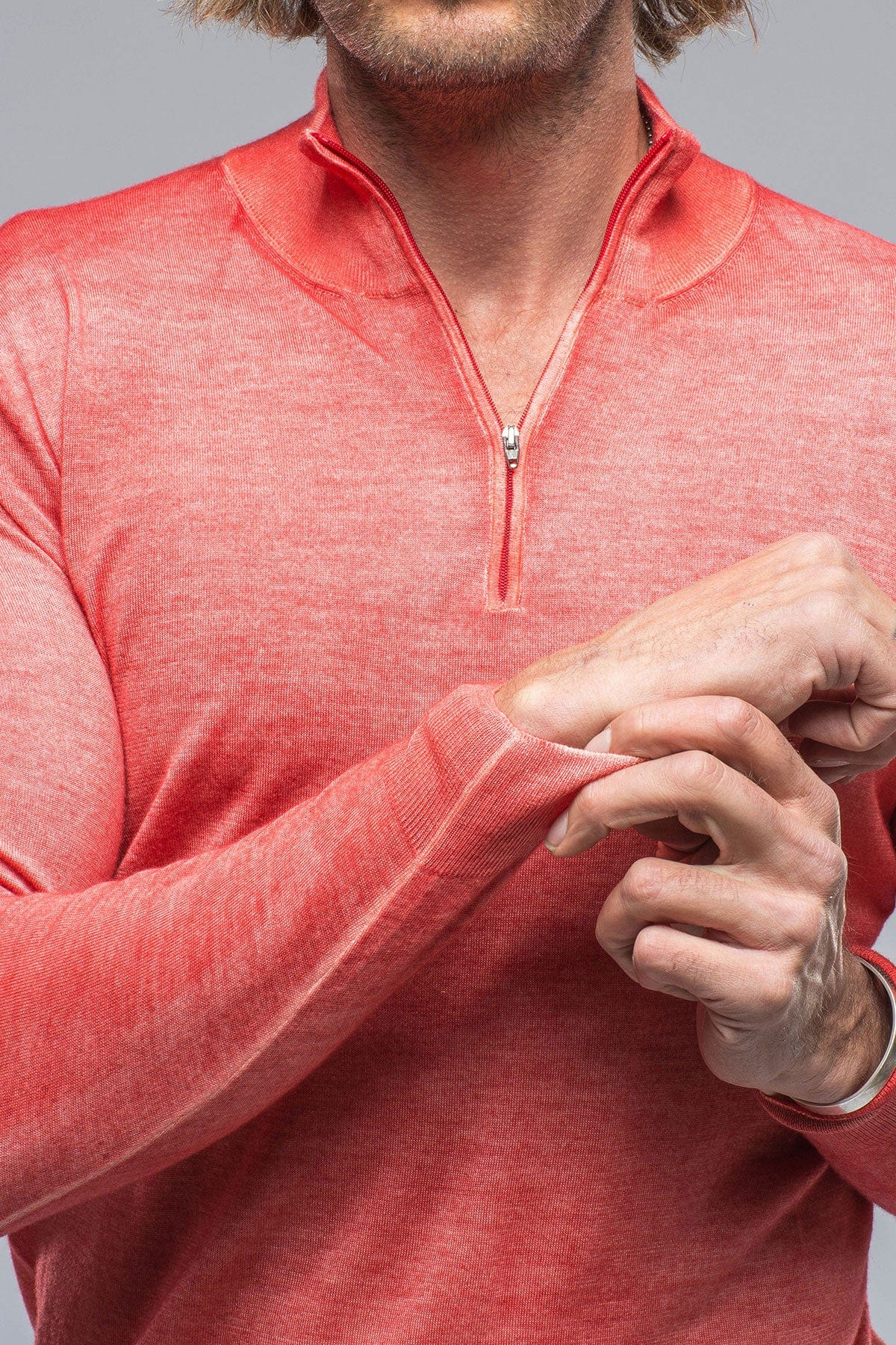 Queniin Cashmere Quarter Zip In Blood Orange - AXEL'S