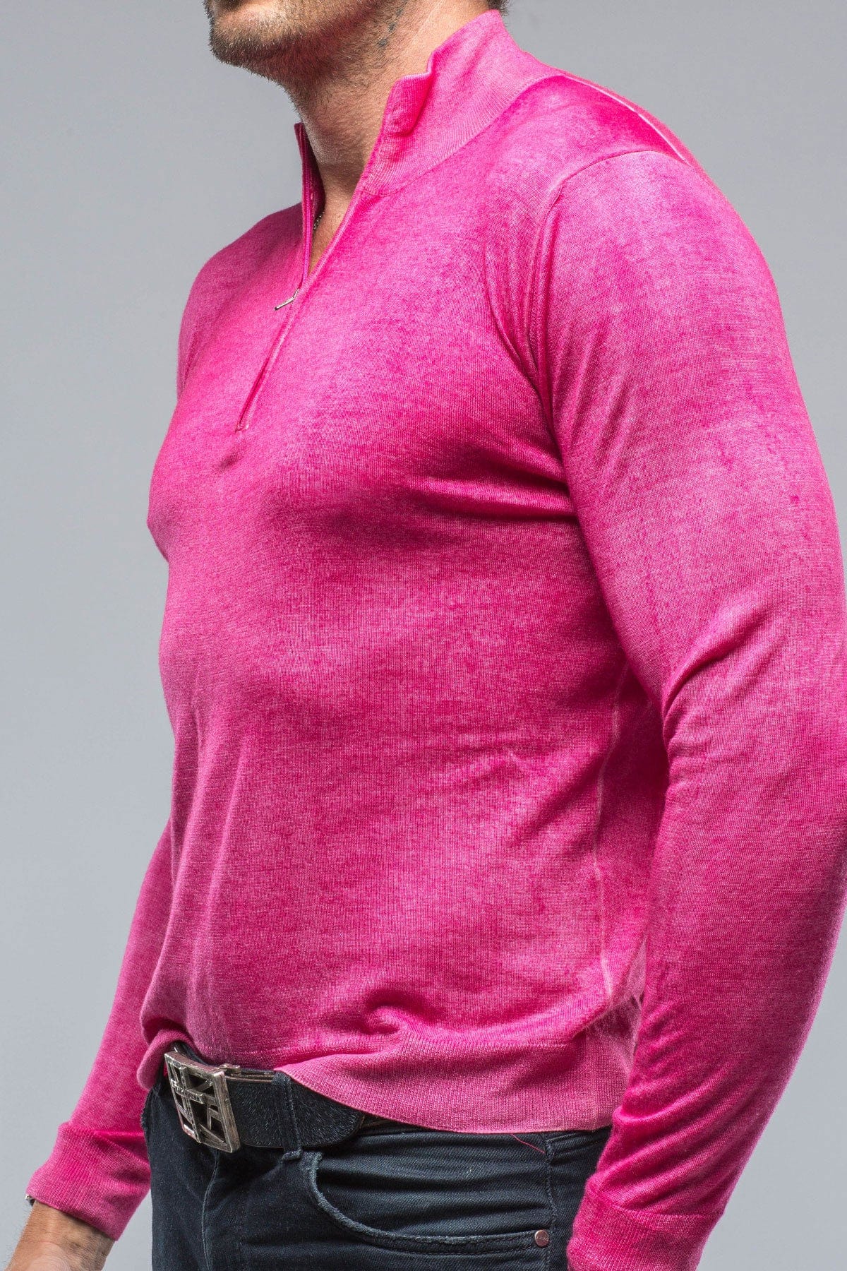 Queniin Cashmere Quarter Zip in Pink Inferno - AXEL'S