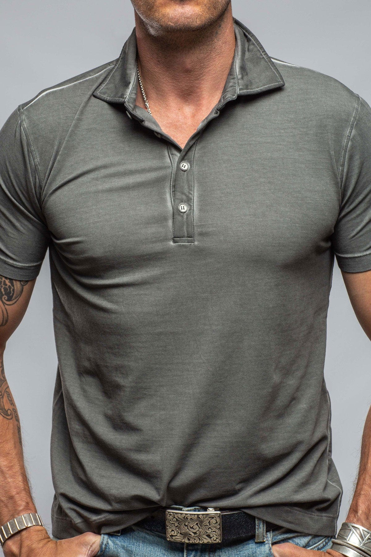 Toulour SS Woven Polo in Anthracite - AXEL'S
