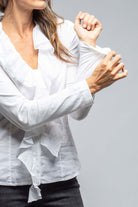 Monica V-Neck Ruffle Front Blouse In White - AXEL'S