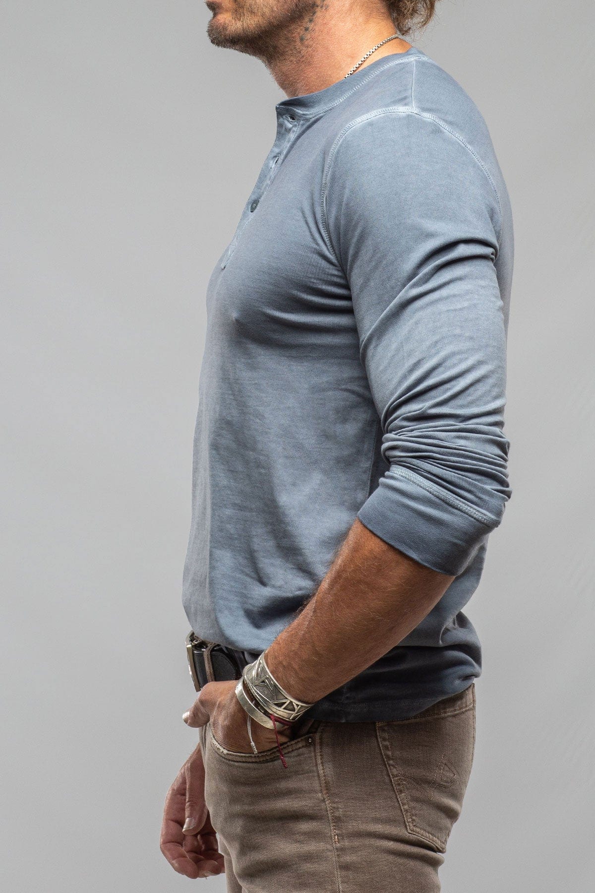 Coronado Cotton LS Henley in Capri Blue - AXEL'S