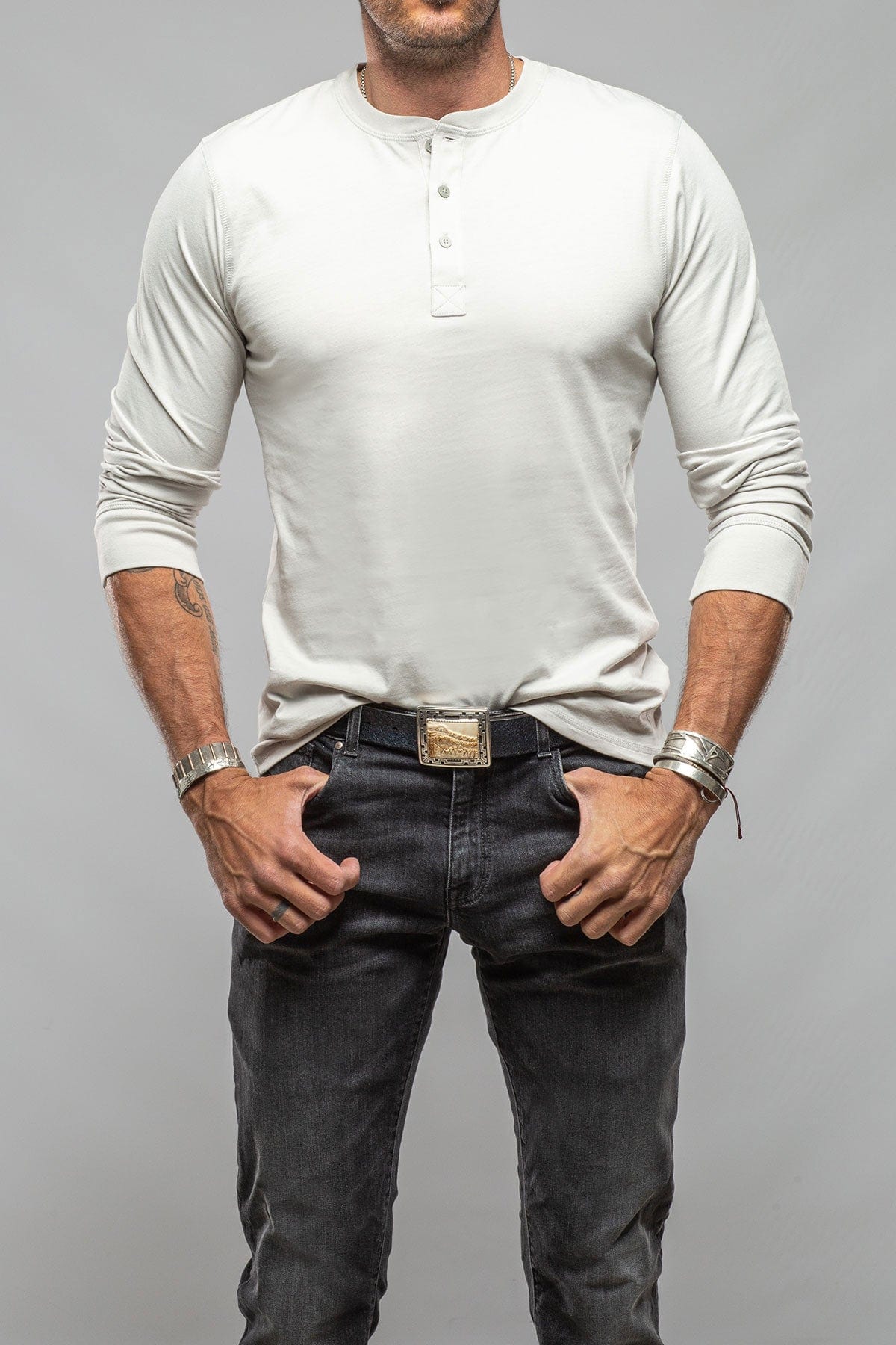 Coronado Cotton LS Henley in Cement - AXEL'S