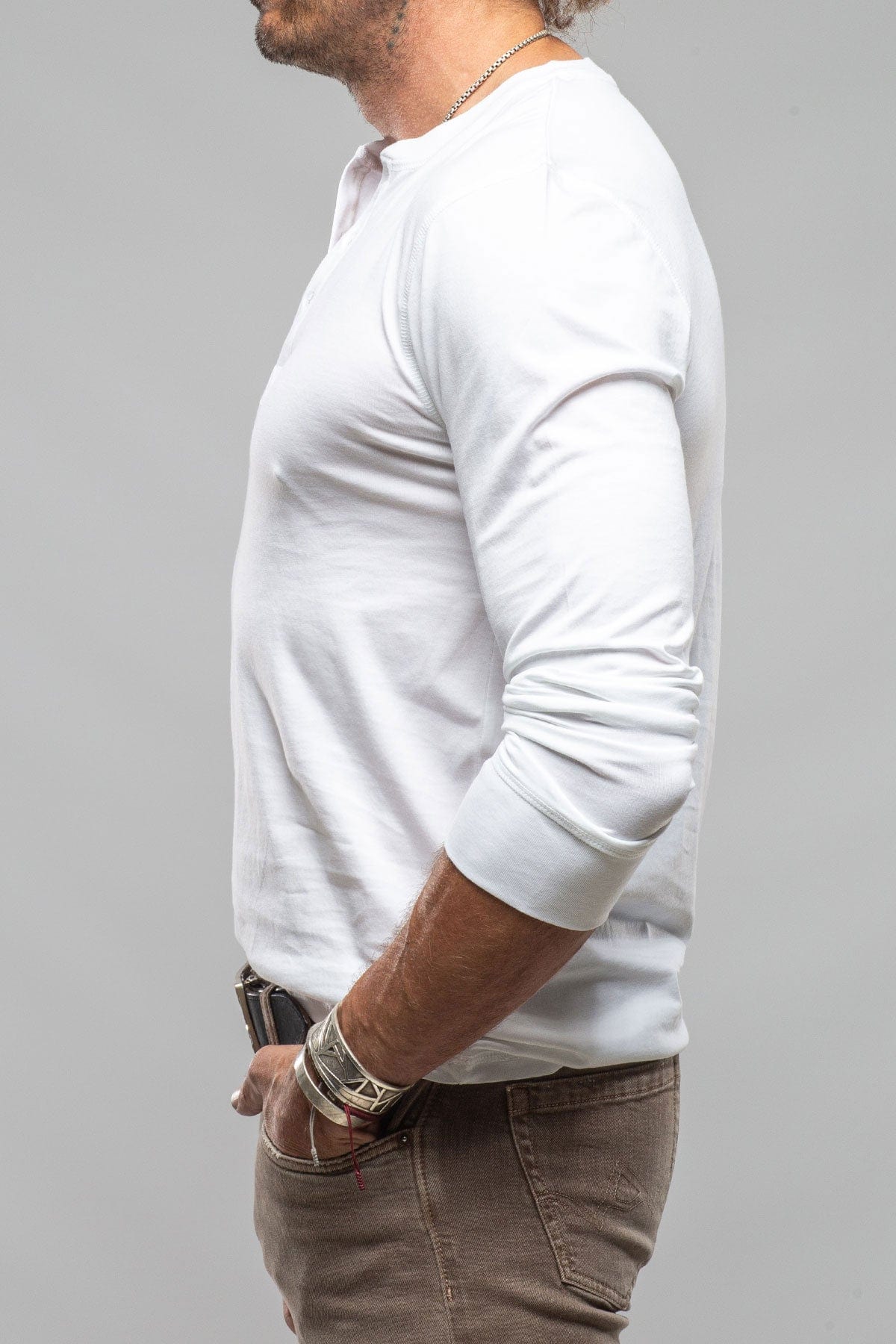 Coronado Cotton LS Henley in White - AXEL'S