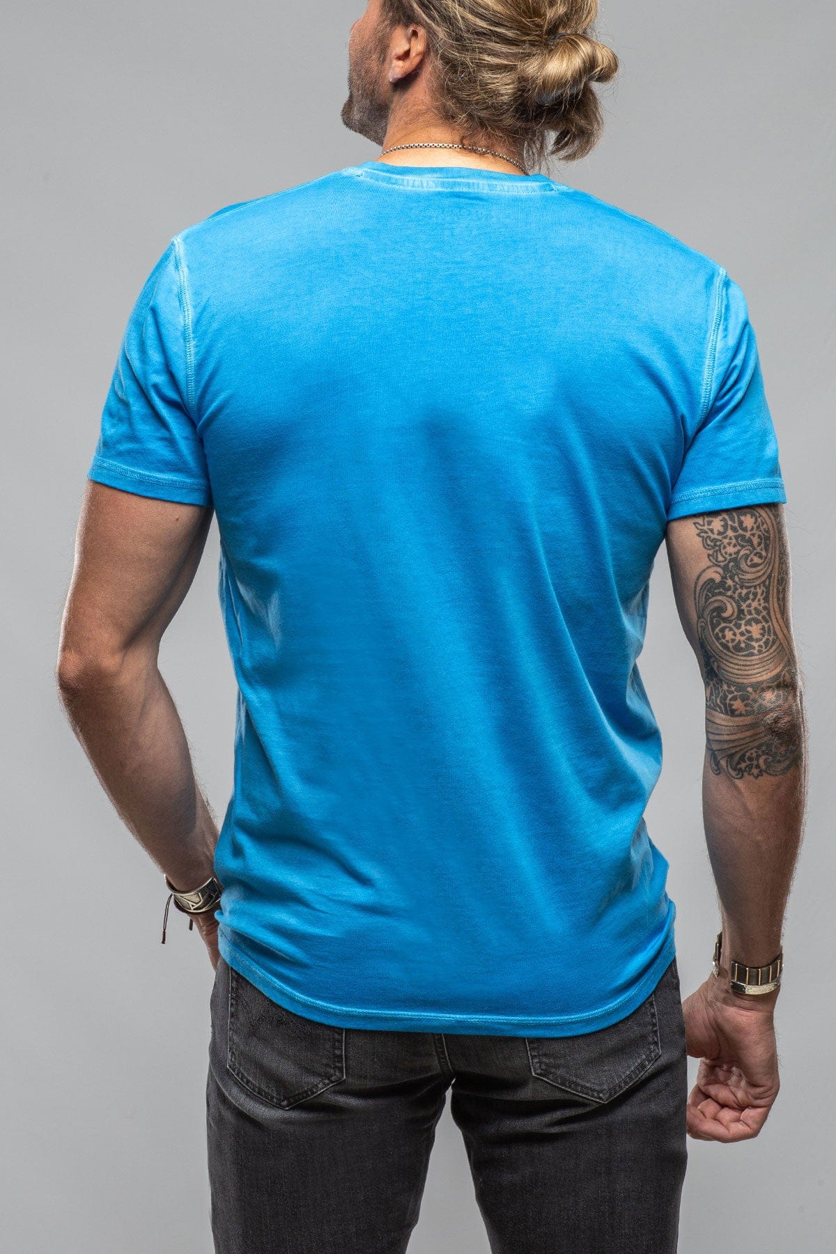 Mendocino Cotton SS Henley in Blue Lagoon - AXEL'S