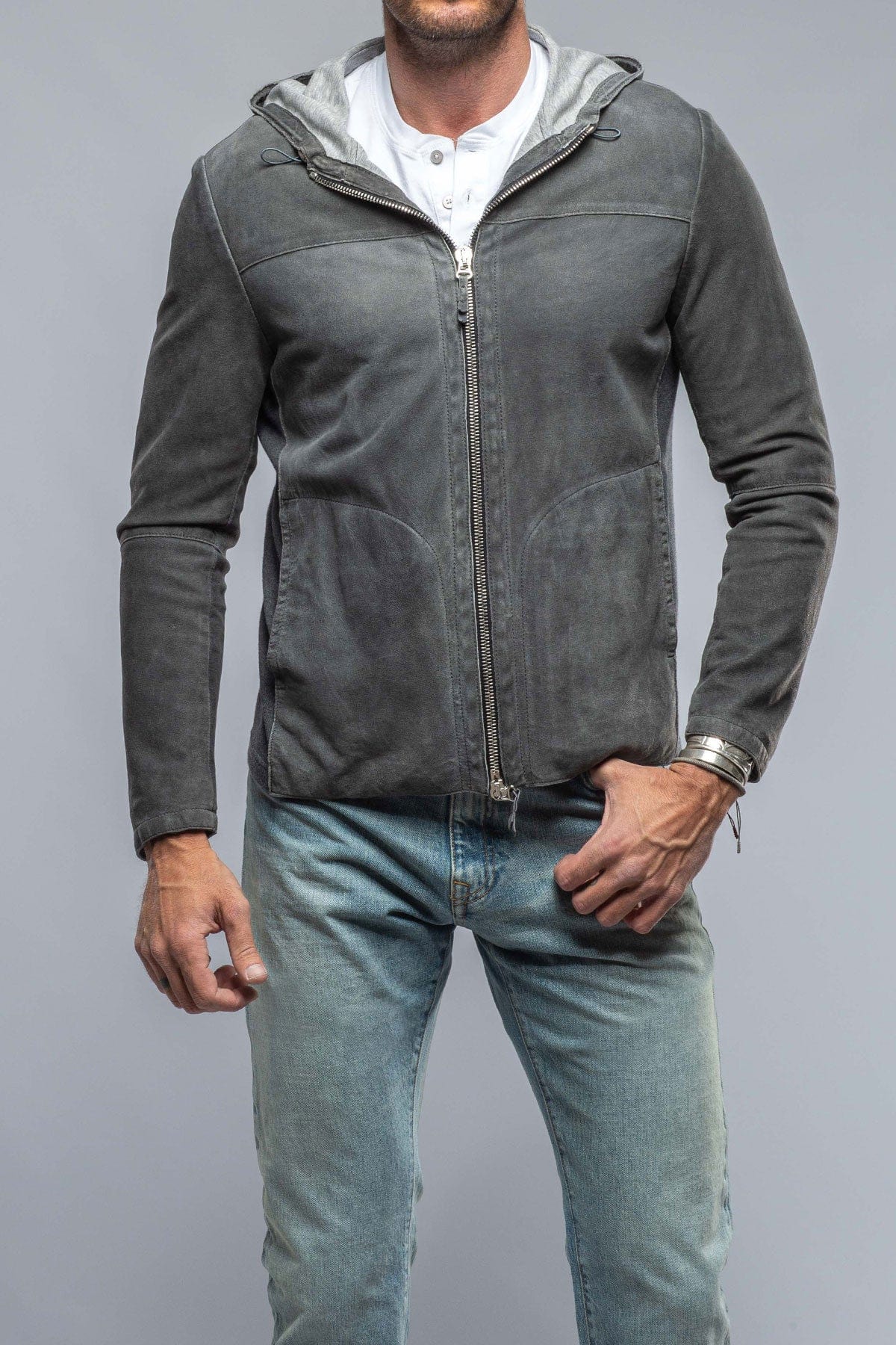 Donnarumma Suede Hoodie In Charcoal - AXEL'S
