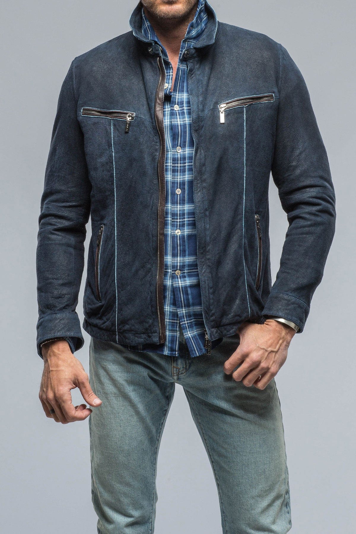 Farneta Suede Moto In Blue - AXEL'S