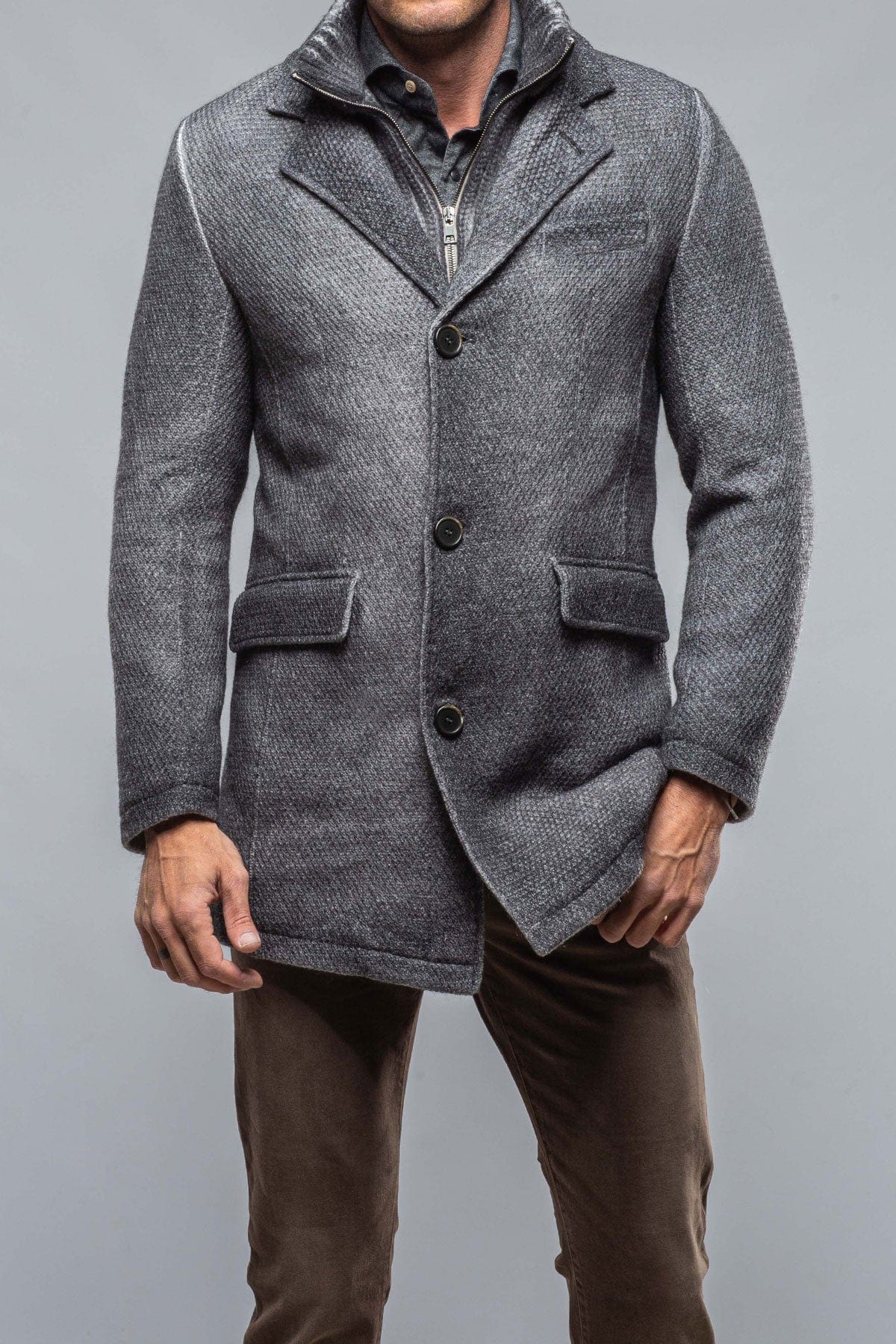 Leon Knitted Jacket In Steel - AXEL'S