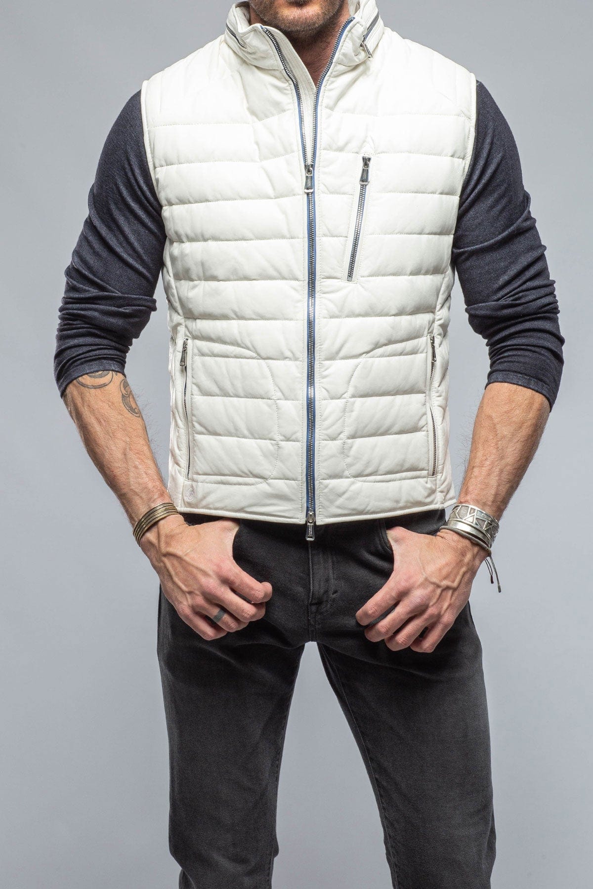 Saxan Leather Vest In Off White - AXEL'S