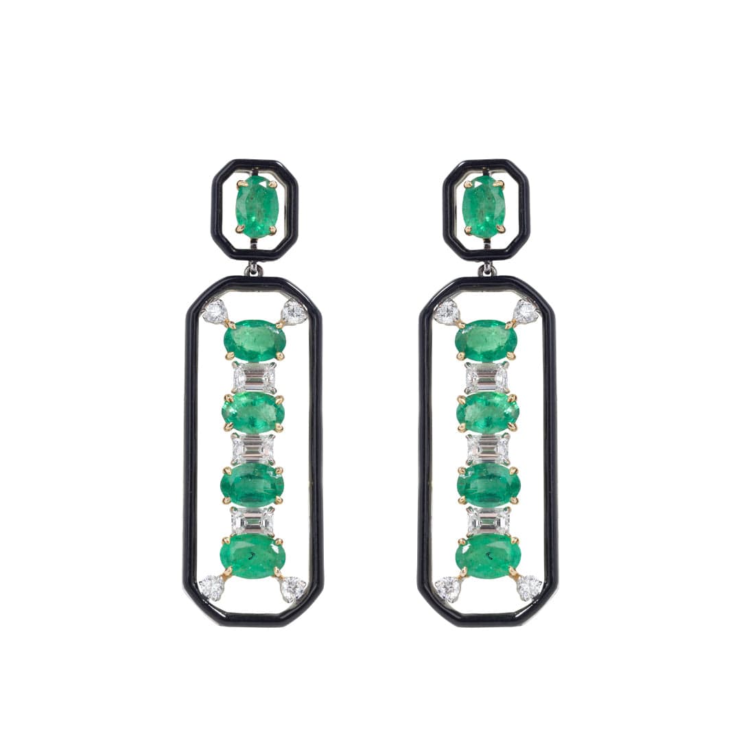 Djed Pillar Emerald & Onyx Earrings - AXEL'S