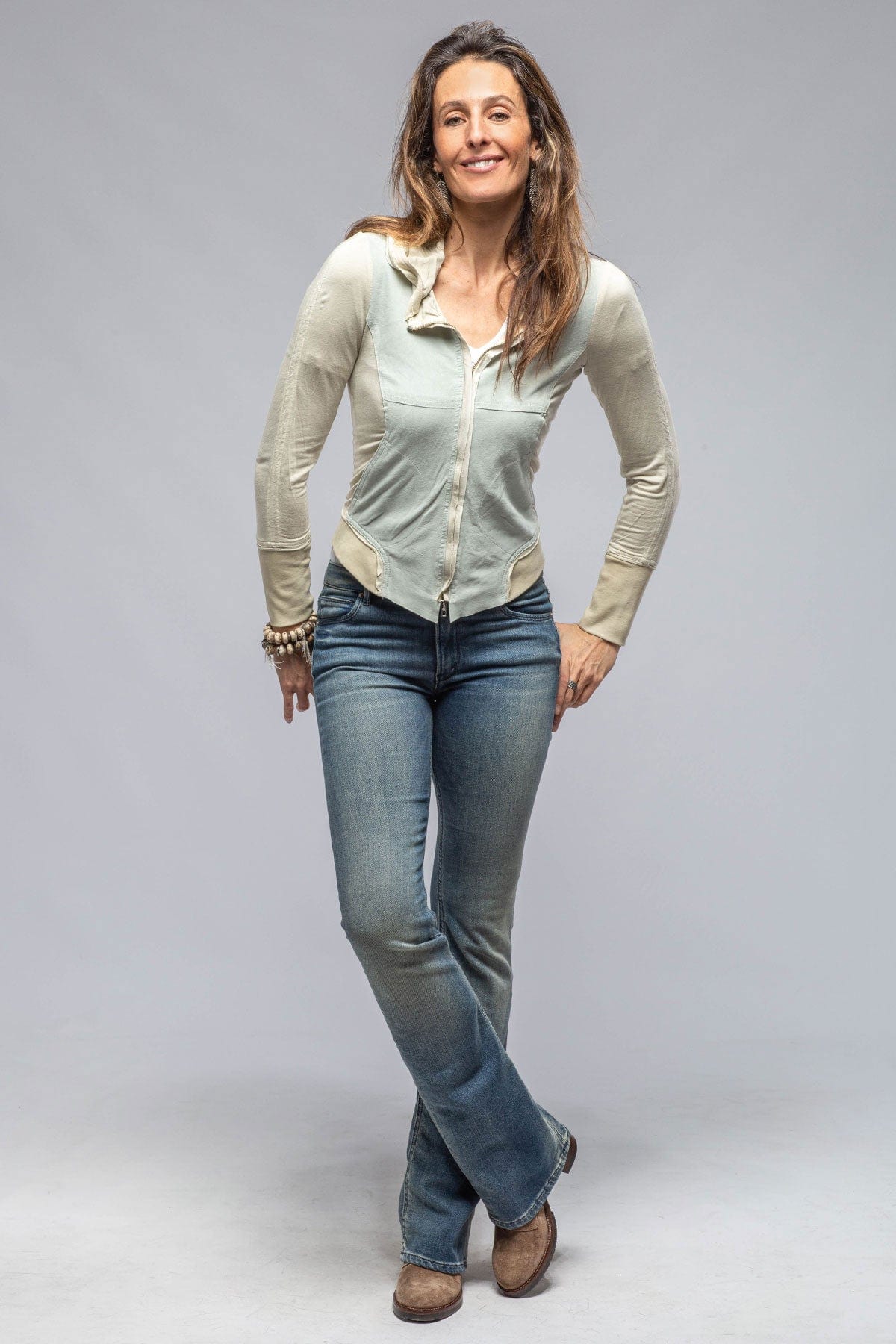 Cruiser Suede & Jersey Hoodie In Milk - AXEL'S