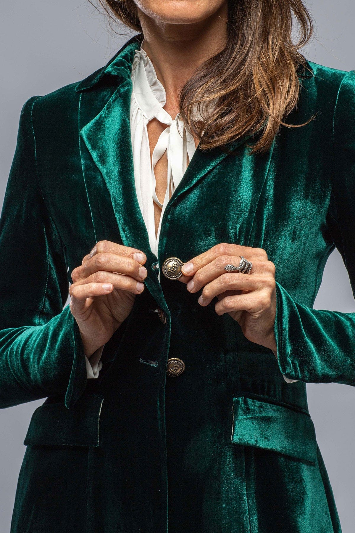 Liona Long Classic Silk Velvet Coat In Emerald - AXEL'S