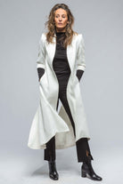 Morgana Long Coat In White Sharkskin - AXEL'S