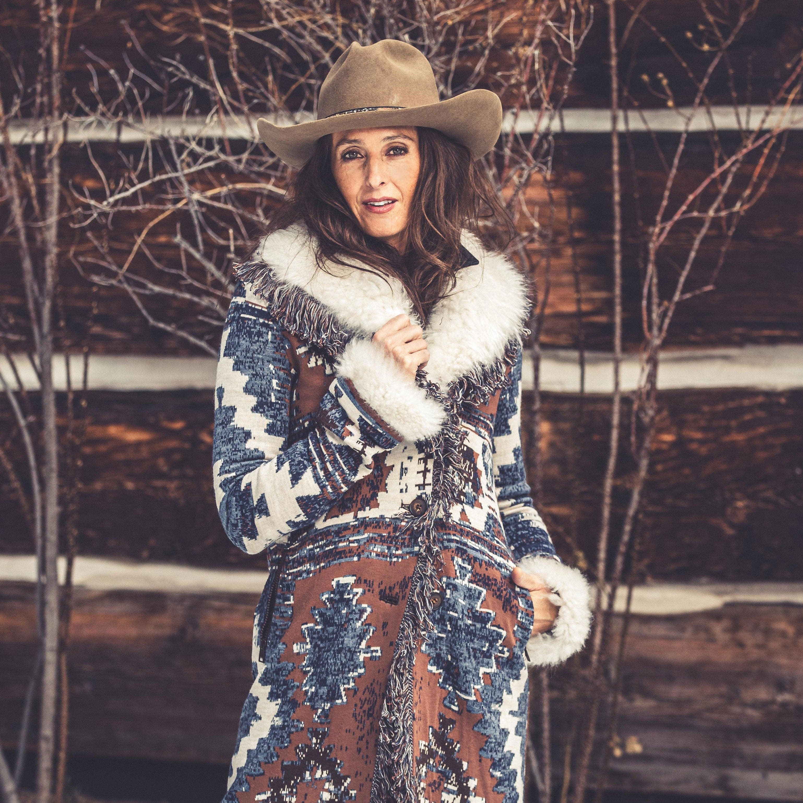 Roncarati Azteca Long Knit Sweater Coat In Blue | Axel's of Vail