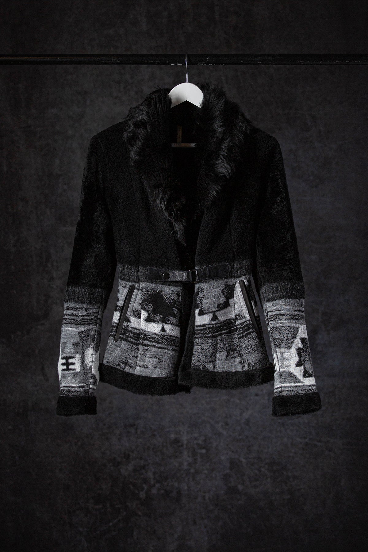 Wauneka Short Shearling &amp; Knit Combo Coat In Black - AXEL'S