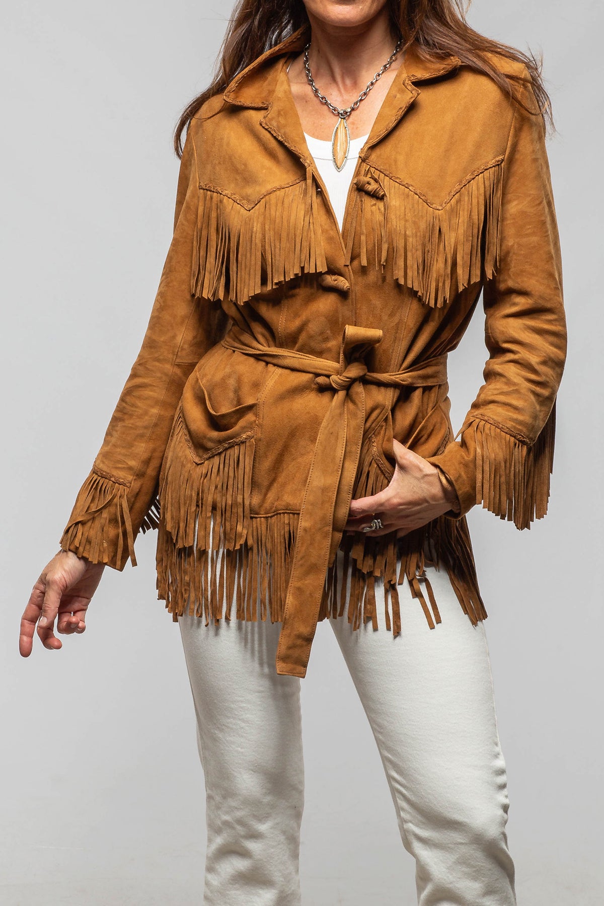 Alan Michael Cassidy Lambskin Fringe Jacket In Whiskey Brown Ladies - Outerwear - Leather