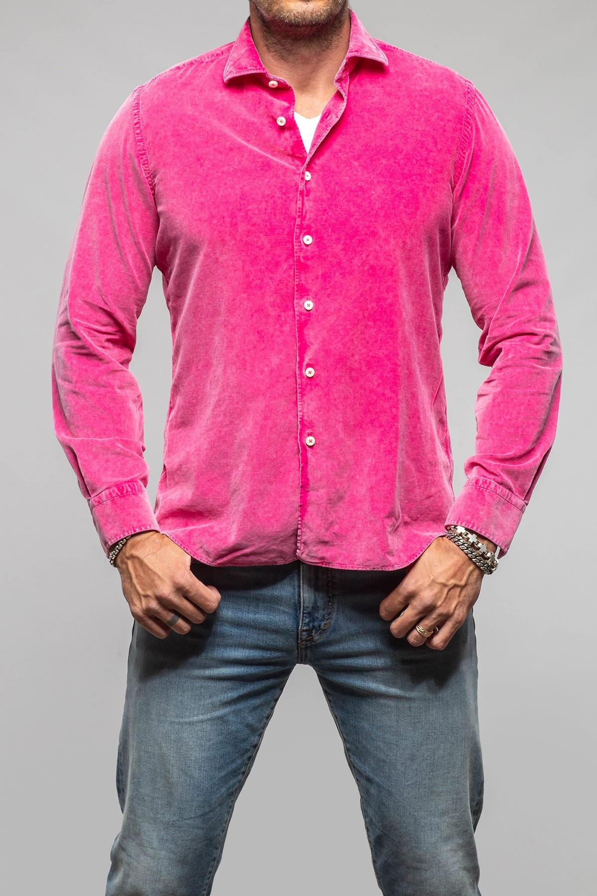 Alessandro Gherardi Elbert Corduroy Shirt In Fuchsia Mens - Shirts - Dress