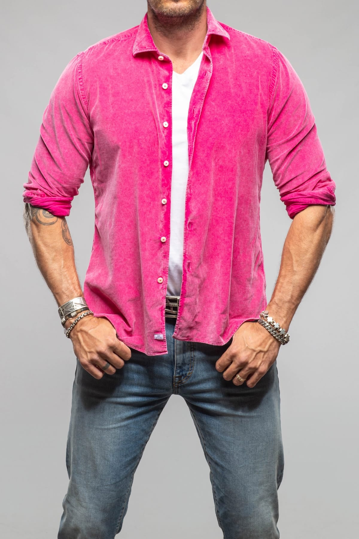 Alessandro Gherardi Elbert Corduroy Shirt In Fuchsia Mens - Shirts - Dress