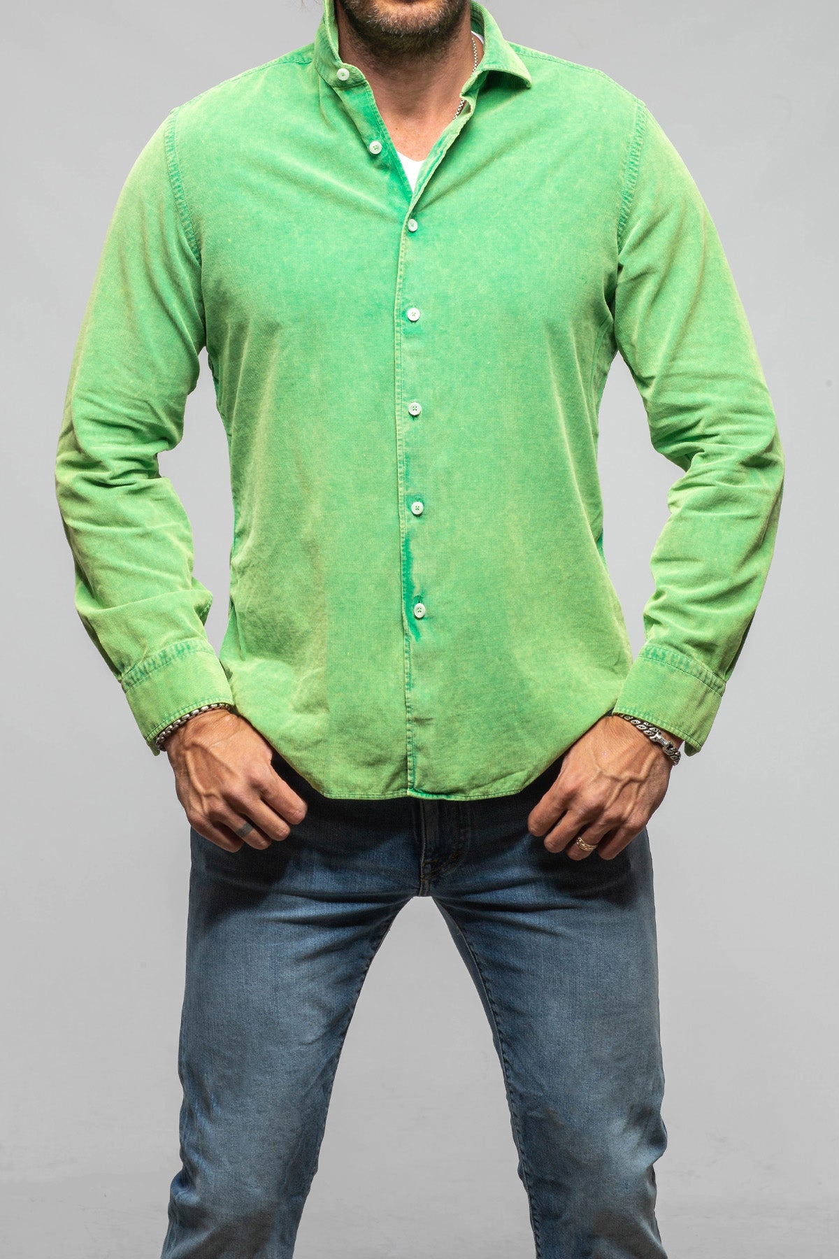Alessandro Gherardi Elbert Corduroy Shirt In Green Mens - Shirts - Dress