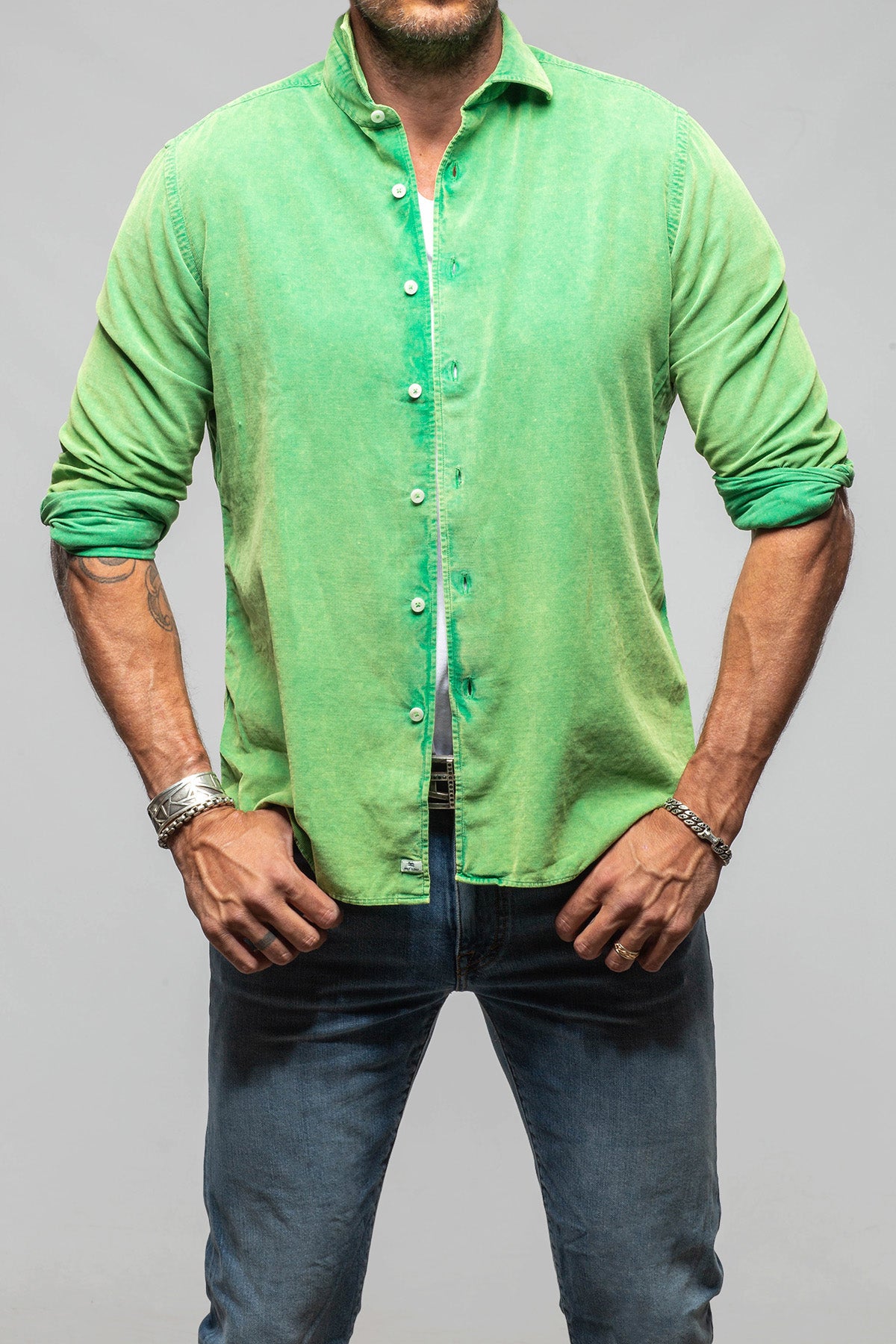 Alessandro Gherardi Elbert Corduroy Shirt In Green Mens - Shirts - Dress