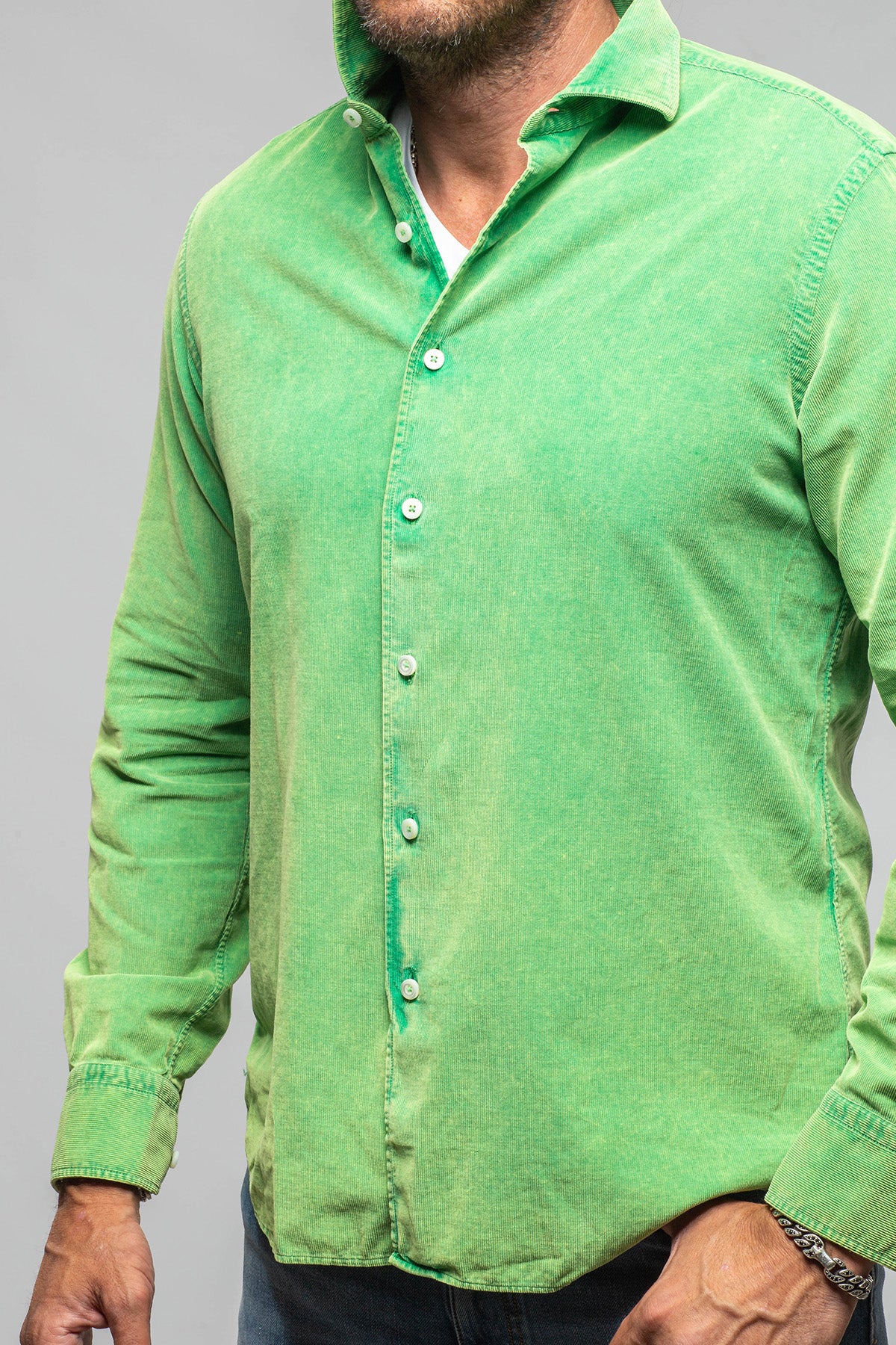 Alessandro Gherardi Elbert Corduroy Shirt In Green Mens - Shirts - Dress