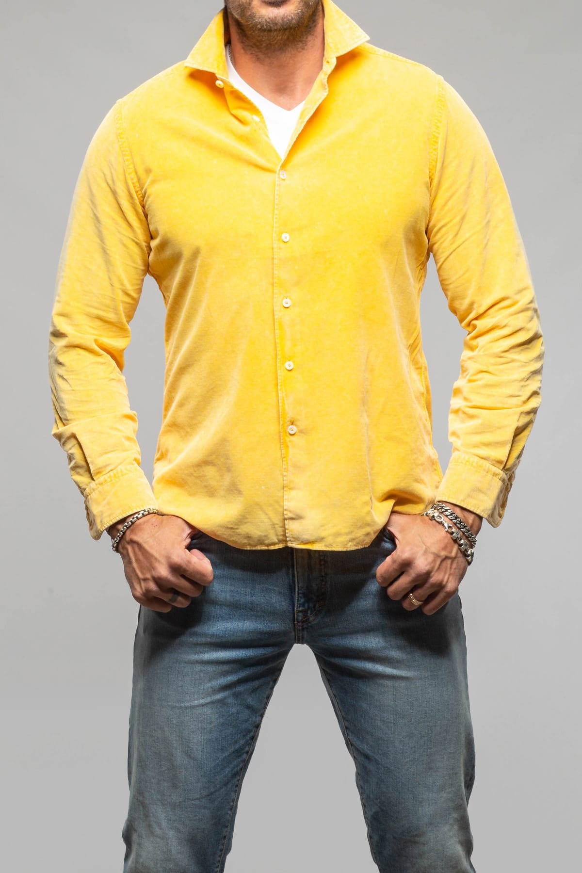 Alessandro Gherardi Elbert Corduroy Shirt In Yellow Mens - Shirts - Dress